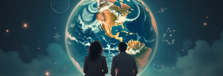 Représentation symbolique de l'astrologie amoureuse guidant les rencontres internationales