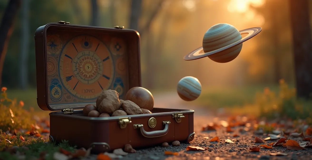 Visualisation symbolique d’un déménagement astrologique avec la présence de Jupiter et Saturne